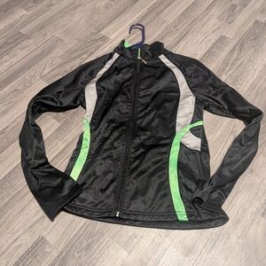 Gtm Women's Black, Silver and Green Long Sleeve Zip Up Jacket Size Medium